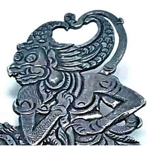 Vtg Sterling 925 Thai Buddhist Buddhism Yaksha Yak Guardian of Giants Pin Brooch
